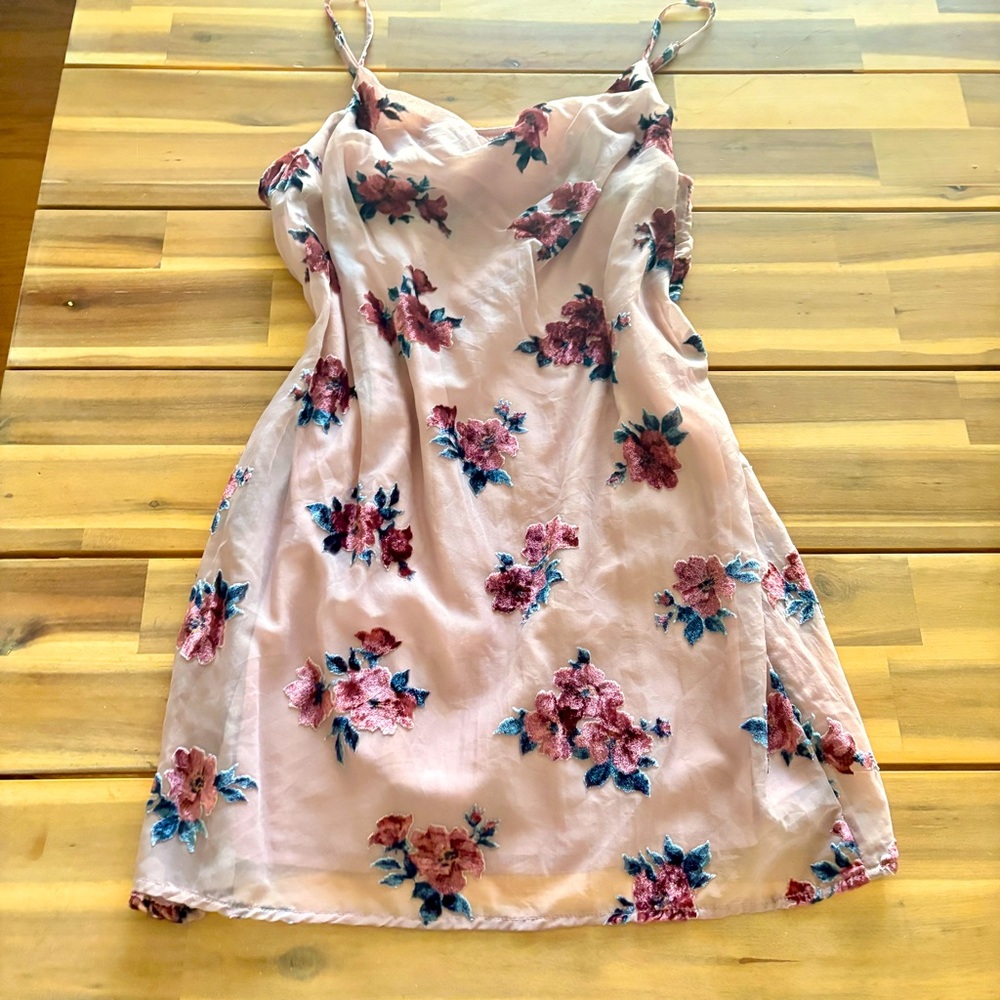 American Eagle - Spaghetti Strap Flocked Floral D… - image 1